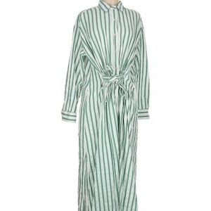 Striped Long Sleeved Green and White Tie Maxi Dress